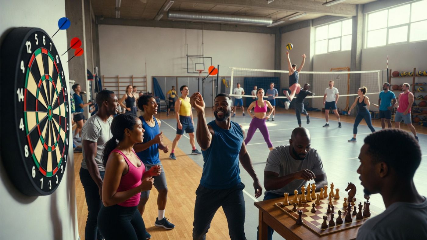 Diverse group enjoying sports at Sunrise Civic Center